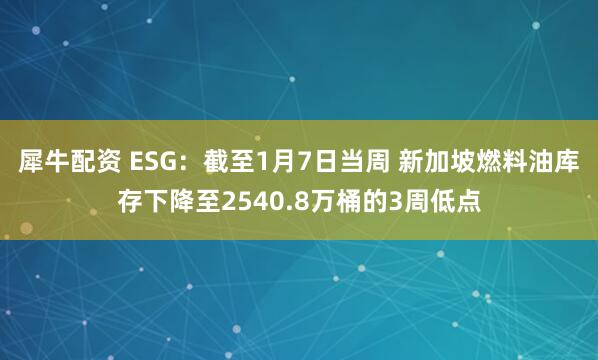 犀牛配资 ESG：截至1月7日当周 新加坡燃料油库存下降至2540.8万桶的3周低点