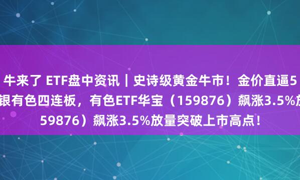 牛来了 ETF盘中资讯｜史诗级黄金牛市！金价直逼5000美元大关！白银有色四连板，有色ETF华宝（159876）飙涨3.5%放量突破上市高点！